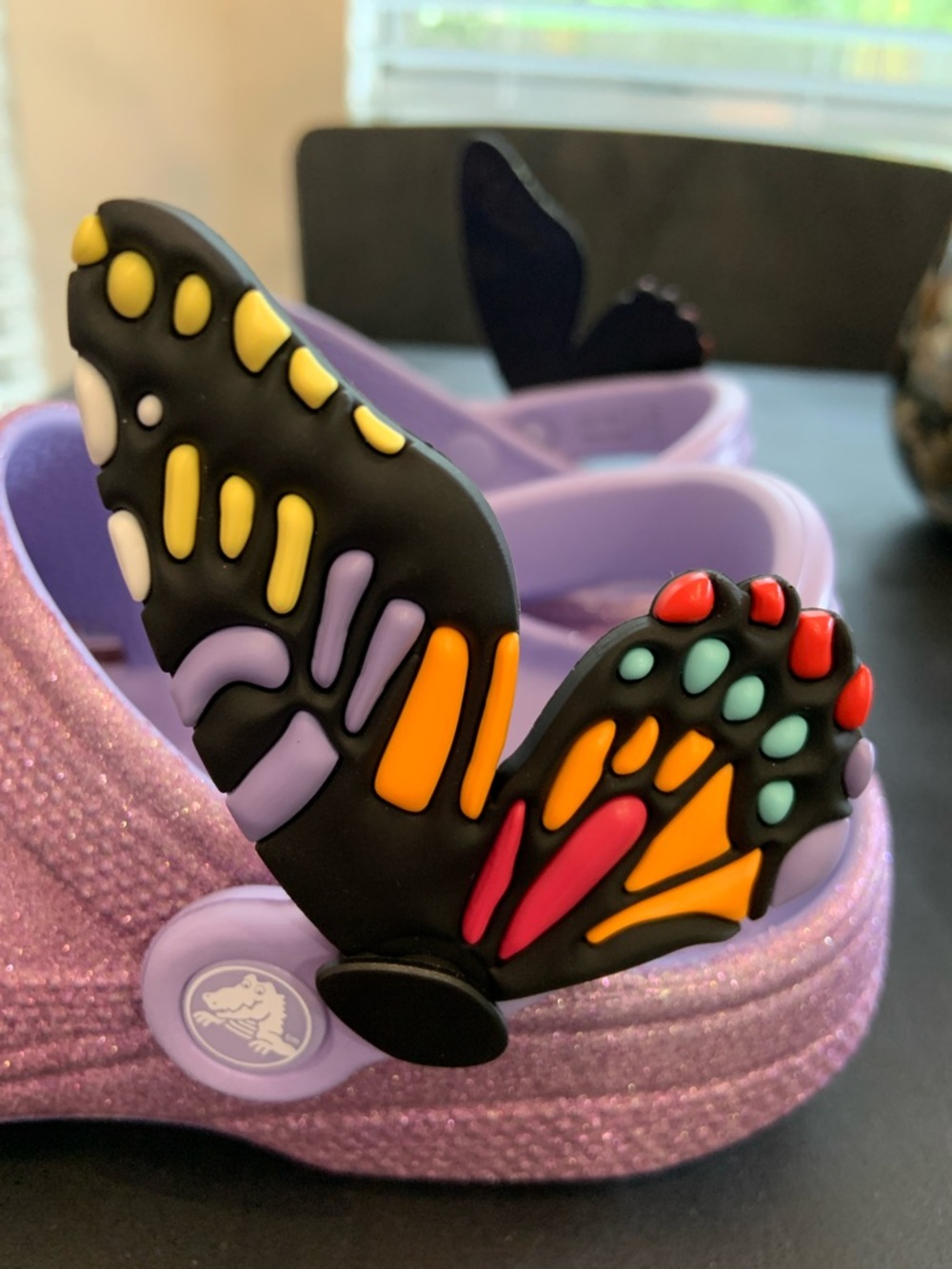 Kids Glitter Lavender Clog Sandals with Butterfly Charms - Picture 3 of 6